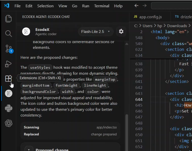Open Extensions in VS Code Sidebar